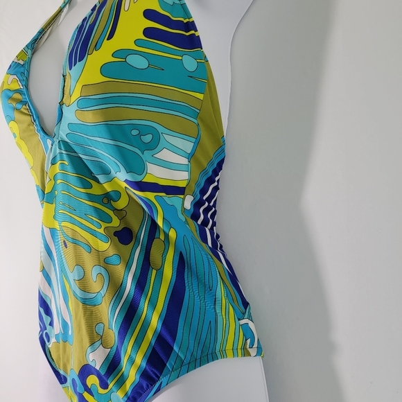 TRINA TURK Women's One-Piece Swimsuit Sz 6 Blue/Green Paisley Pool Beach Cottage - Picture 5 of 11